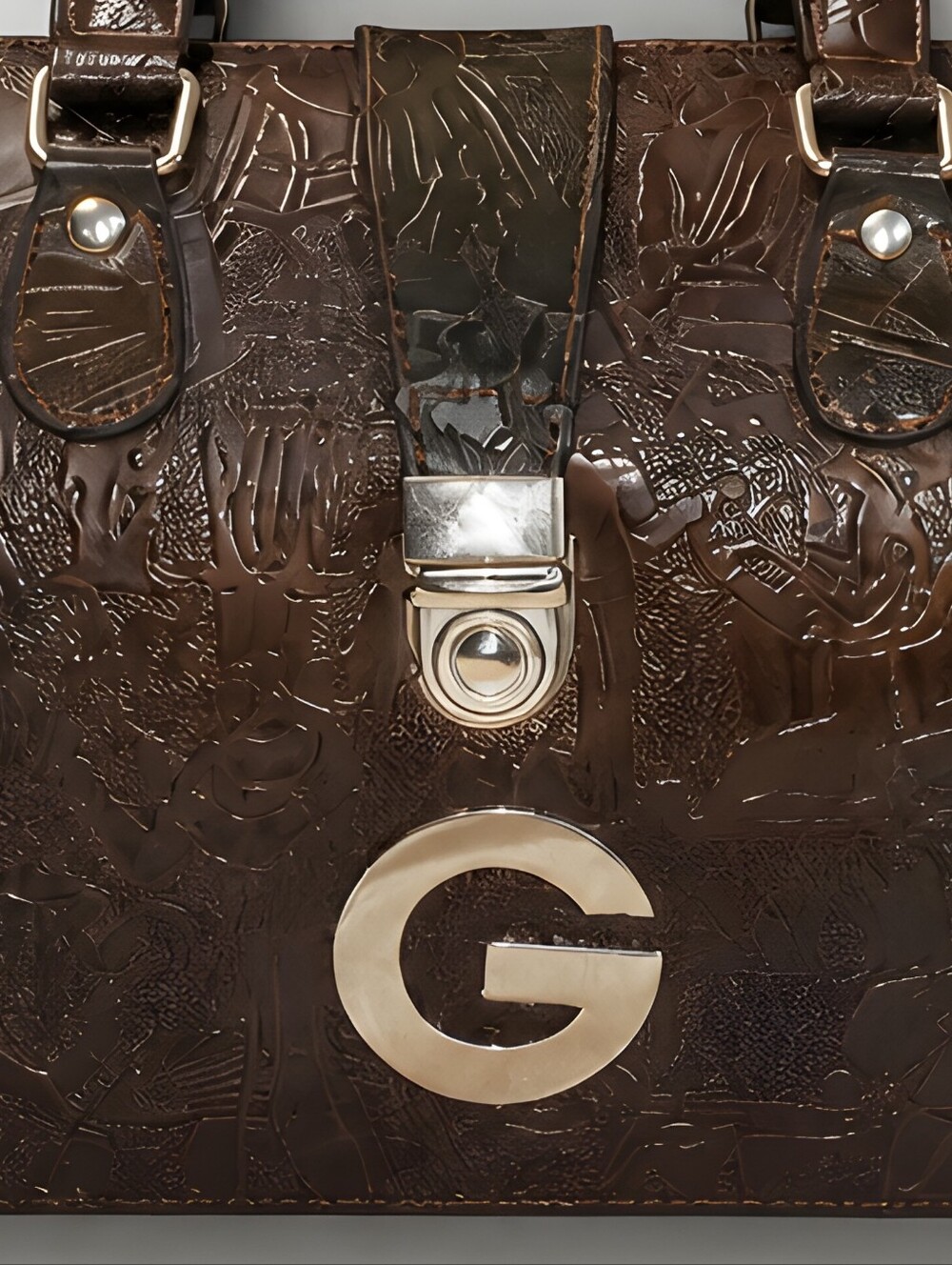 Silver G Logo Embossed Dark Brown Top-Handle Doctors Satchel Egyptian Bag - Picture 2 of 2